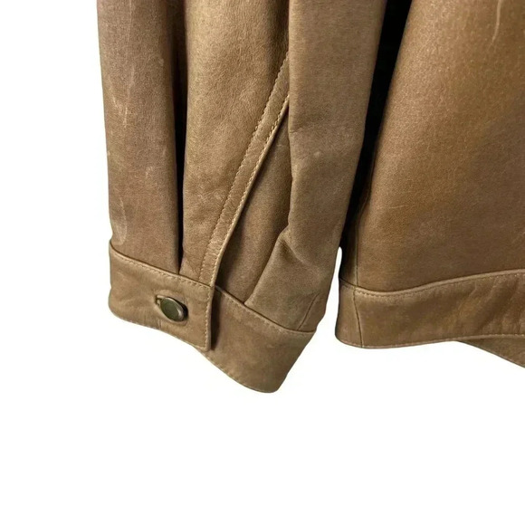 Talbots NEW Womens Plus Size 3XL Tan Leather Lined Bomber Jacket Factory Patena - Picture 9 of 15